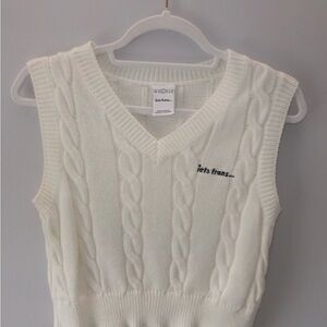 White Cable Knit Sleeveless Blouse